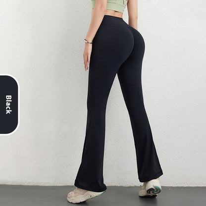 Women's Hip Raise High Waist Pocket Sports Bell-bottom Pants