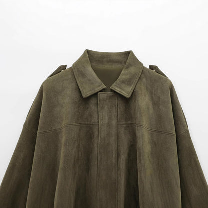 Green Suede Bomber Jacket Coat