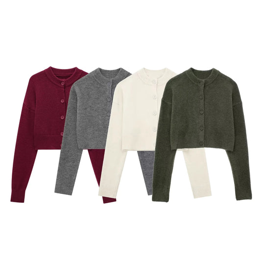 Women's Fashion Temperament Decorated Row Button Knitted Cardigan Coat Sweater