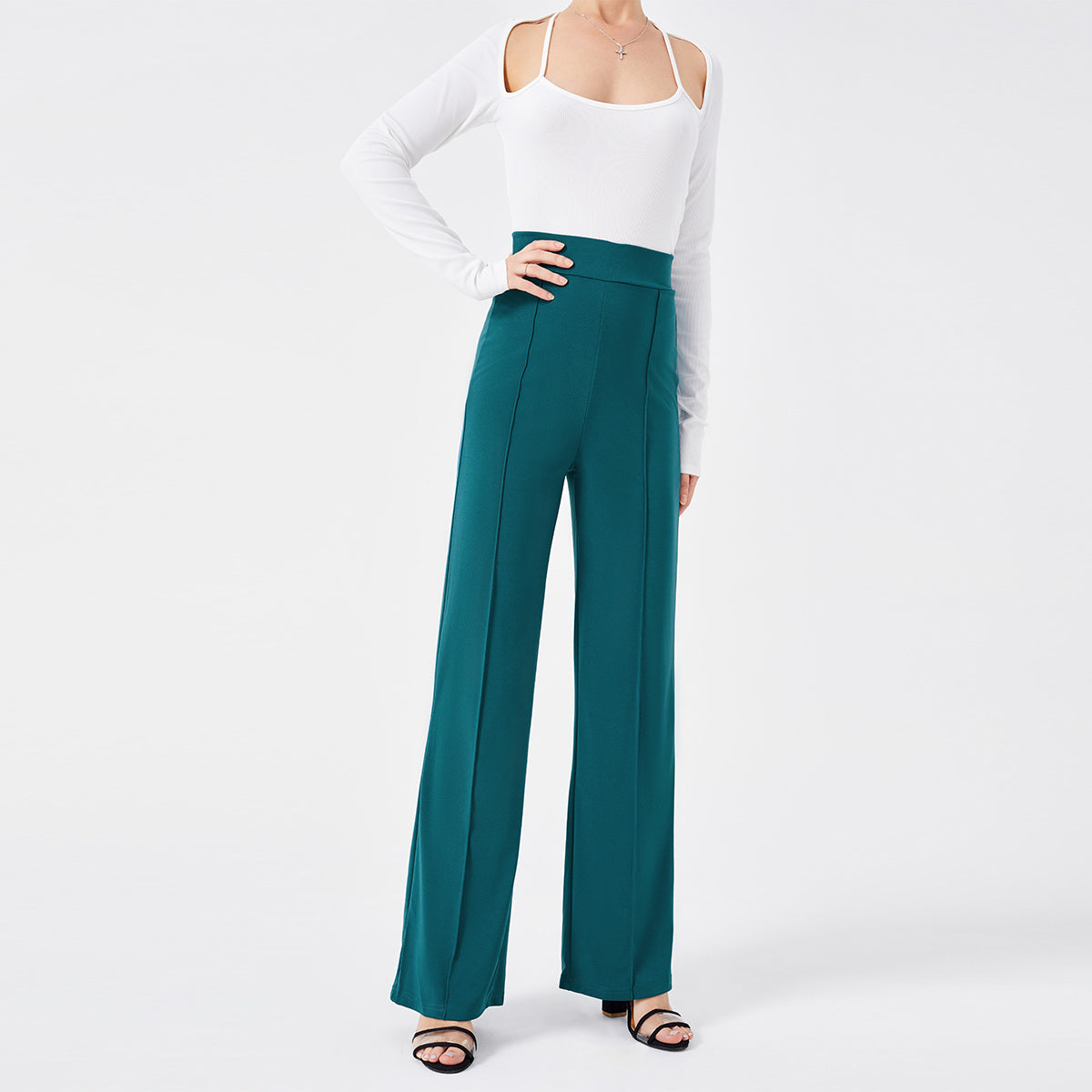 Solid Color Casual Pants Slim High-waisted Bell Bottoms