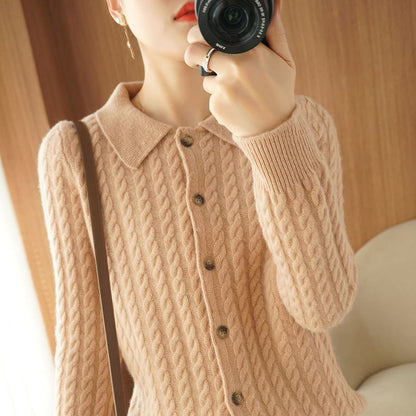 Spring And Autumn New Western Style Lapel Knitted Sweater