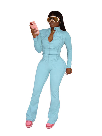 Women's Tight Long Sleeve Slightly Flared Two-piece Suit
