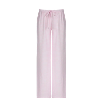 Women's Striped Print Y2K Fashion Casual Lace Up Home Straight  Wide-leg Pants
