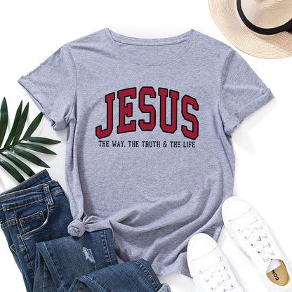Women's JESUS Printed Loose Round Neck Short Sleeve T-shirt
