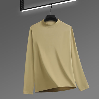 Men's Solid Color Threaded Velvet Half High Neck T-shirt