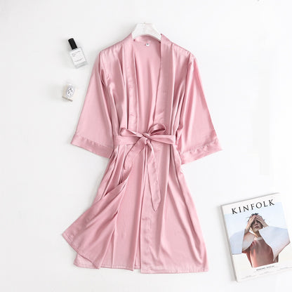 New Summer Robe Lace-up Ice Silk Women