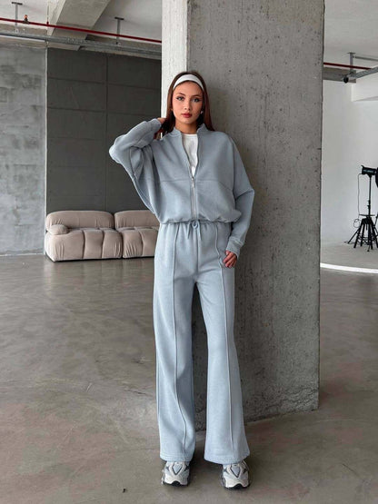 Women's Sports Suits Zipper Jacket And Wide Leg Pants Two-piece Set