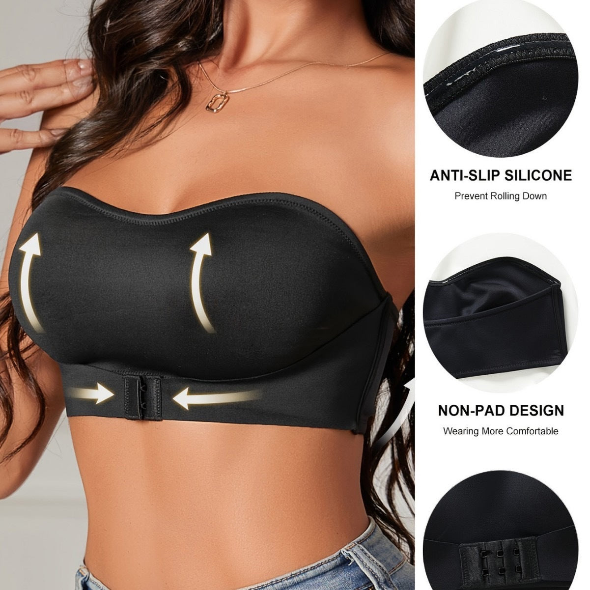 Sexy Thin Cup Push Up Seamless Front Buckle Chest Wrap Strapless Bra