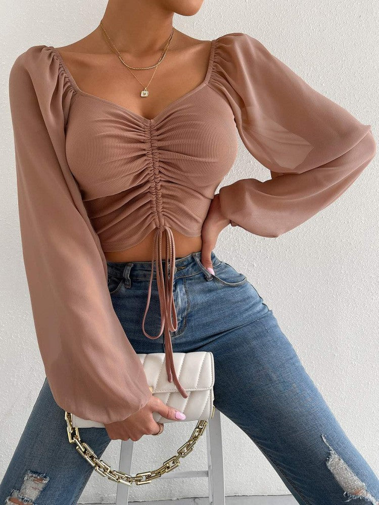 Low-cut Sexy V-neck Long Sleeve Top
