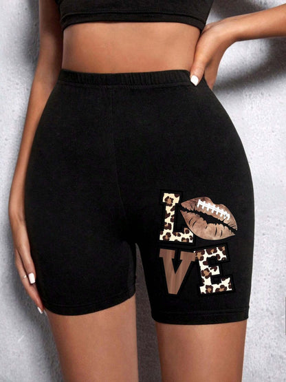 Woman Tight Leopard Heart And Love Shorts