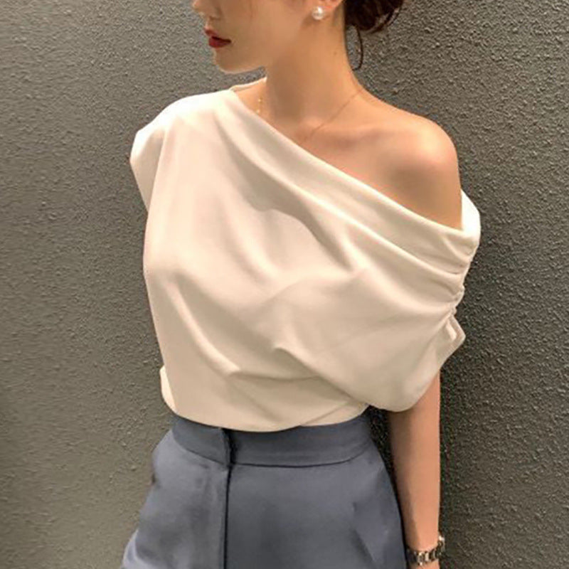 Summer New Niche Exposed Shoulder Shirt