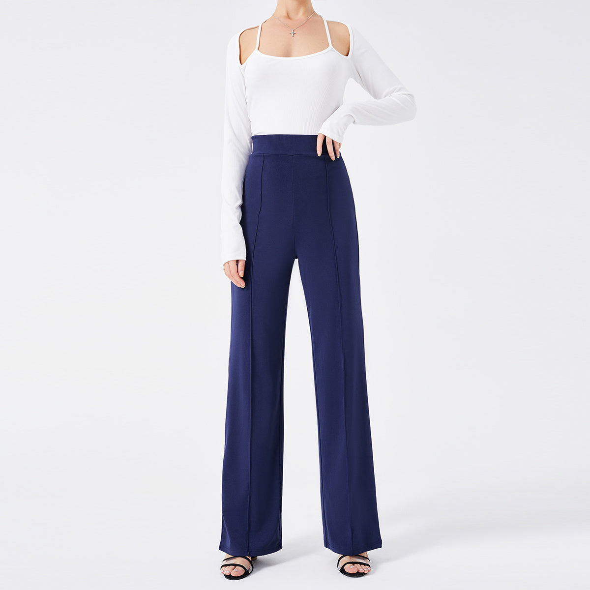 Solid Color Casual Pants Slim High-waisted Bell Bottoms