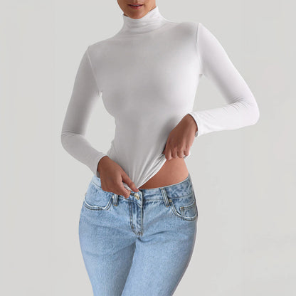 Women's Slim-fit Solid Color Knitted Base Long Sleeve Shirt