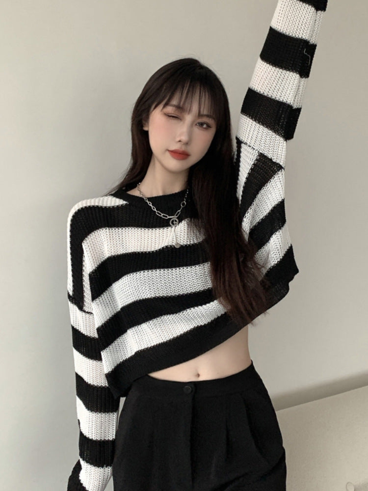 Women's Black And White Striped Sweater Autumn Sweater