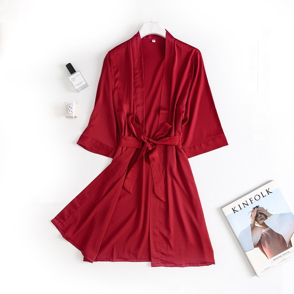 New Summer Robe Lace-up Ice Silk Women