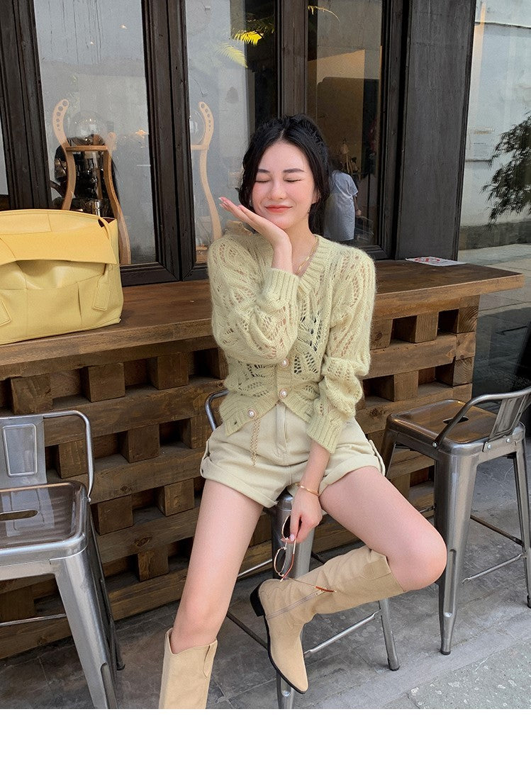 Hollow Mohair White Sweaters Cardigan