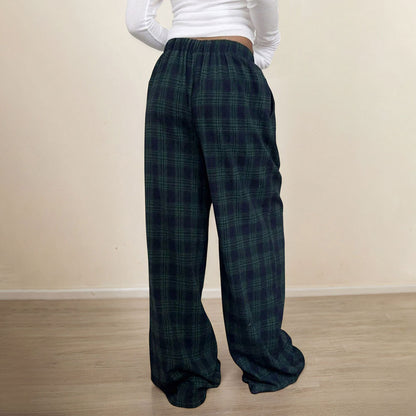 Women's Casual Plaid Trousers Elastic Waist Casual Pants