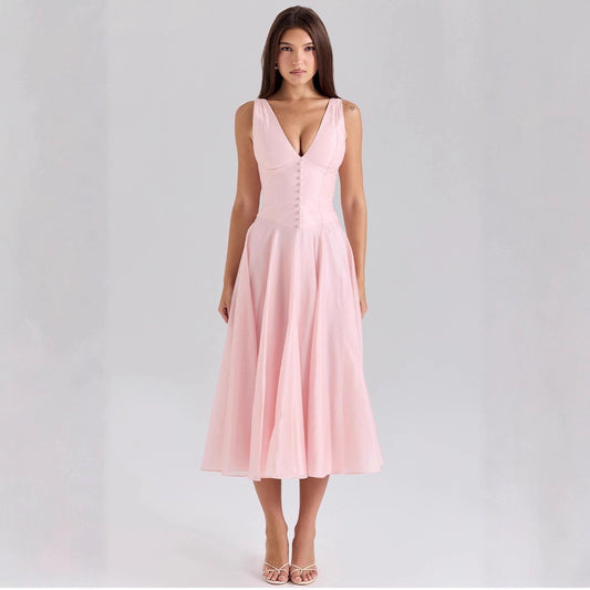 French Gentle Pure Desire Elegant Sexy V-neck Waist-controlled Slimming Dress