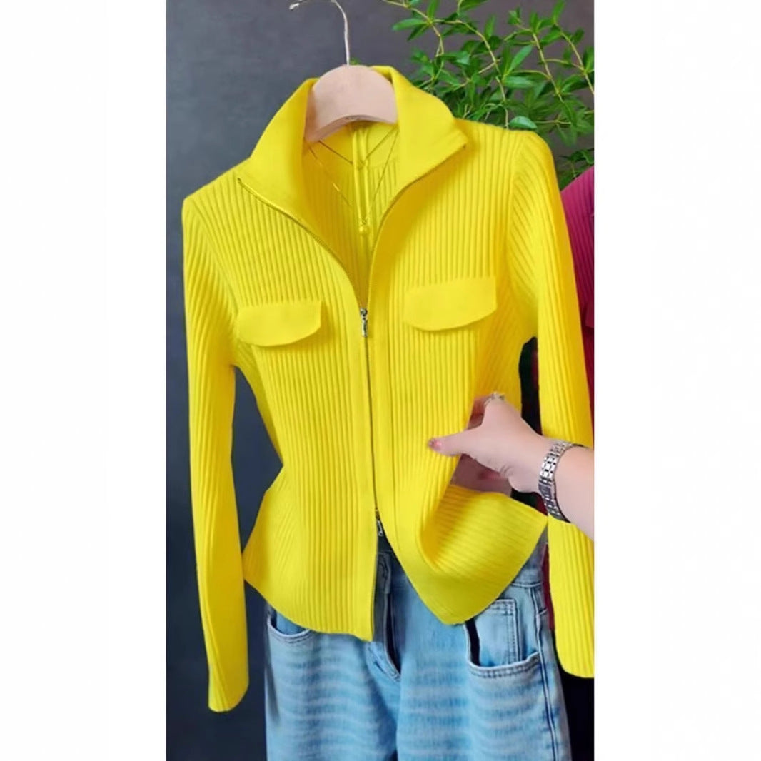 Polo Collar Solid Color Sweater All-match Long Sleeve