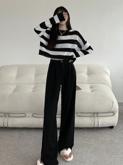 Women's Black And White Striped Sweater Autumn Sweater