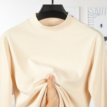 Men's Solid Color Threaded Velvet Half High Neck T-shirt