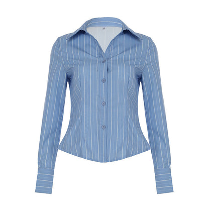 Striped Lapel Women's Slim Top