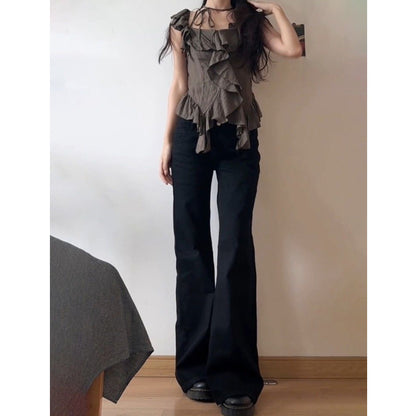 Women's Black Low Waist Wide Leg Jeans