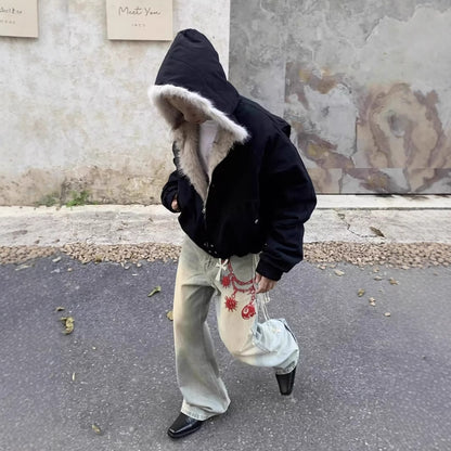 Short Warm Thick Fur Collar Coat