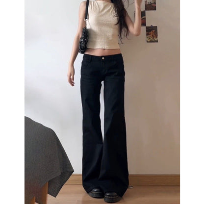 Women's Black Low Waist Wide Leg Jeans