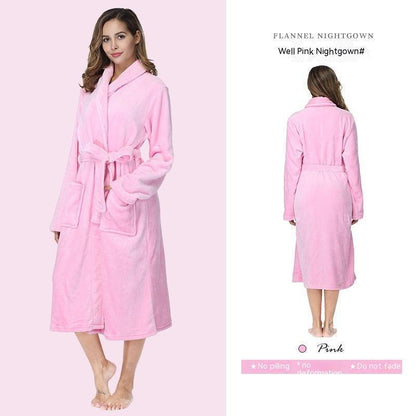 Flannel Couple Lapel Solid Print Nightgown