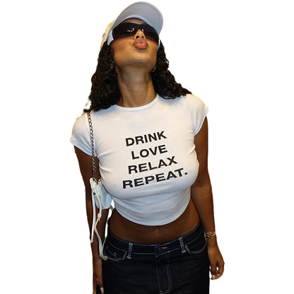 Womens American Round Neck Short Sleeve