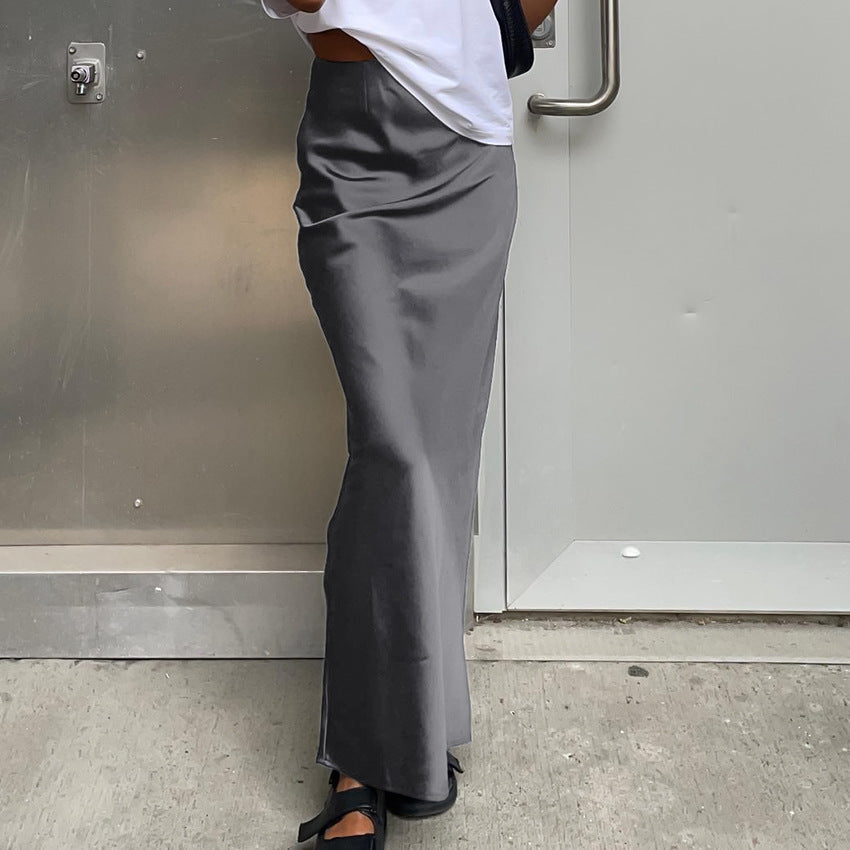 Women's Fashion Casual Satin Silk Skirt