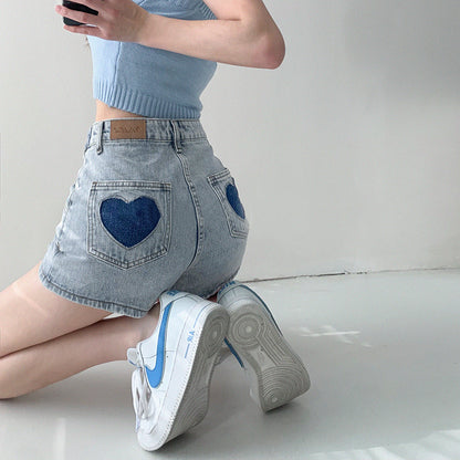 Fashionable Street Style Love Hot Girl Denim Shorts