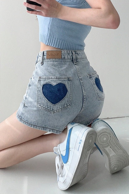 Fashionable Street Style Love Hot Girl Denim Shorts