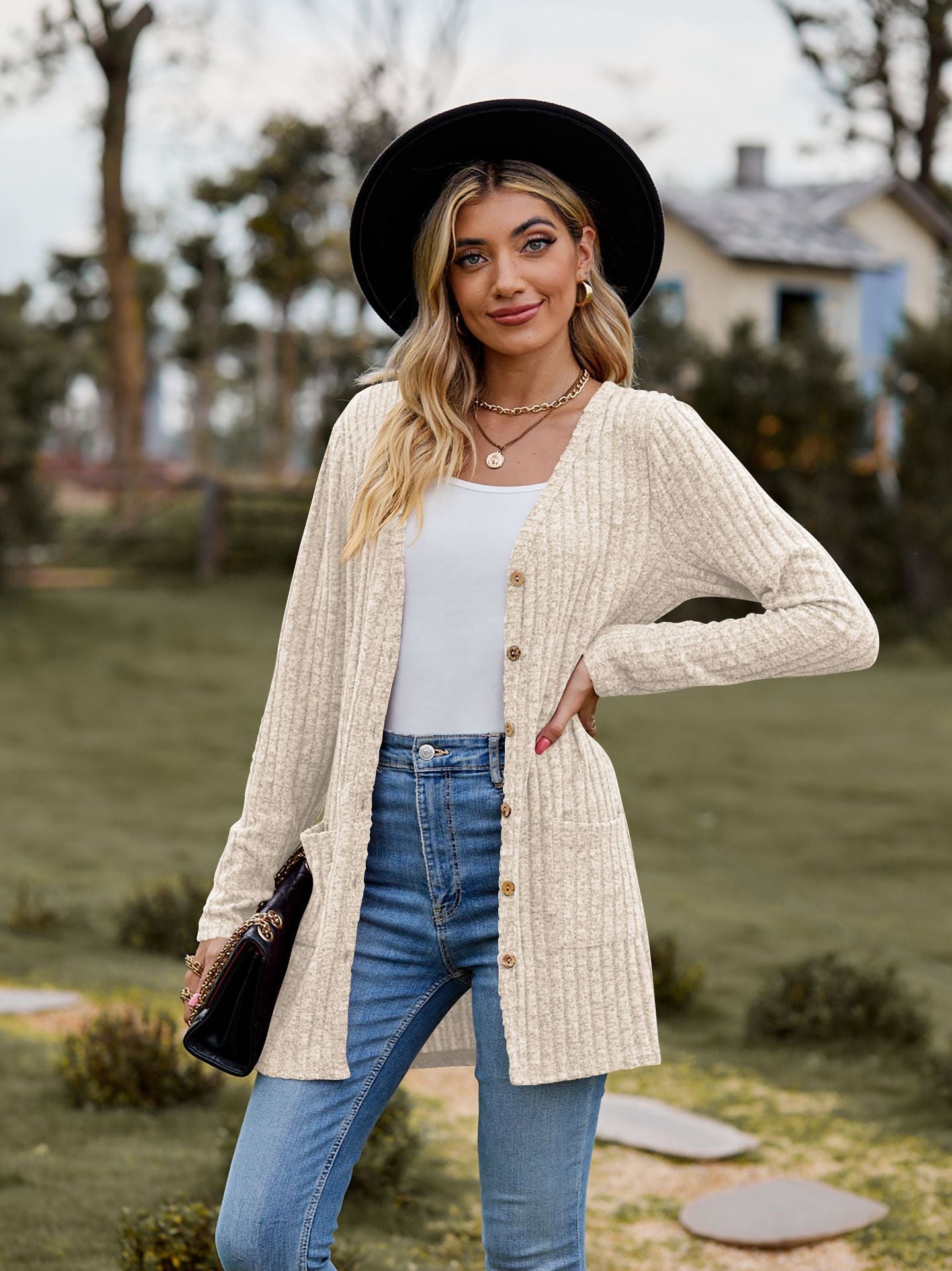 Women's Brushed Sunken Stripe Solid Color Long Sleeve Women's Overcoat