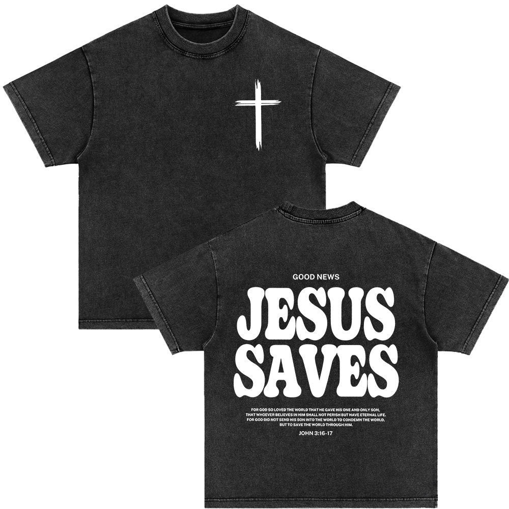 Retro Christ print Short-sleeved Shirt