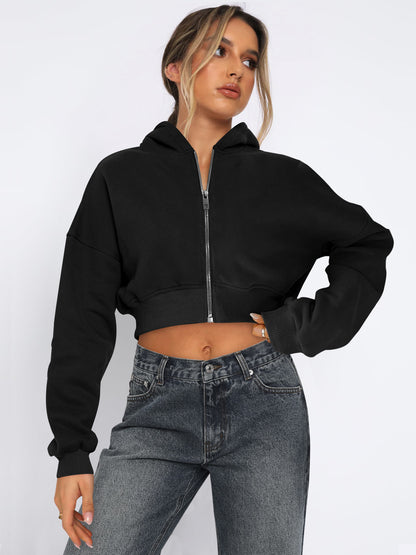 Long Sleeve Fleece Zipper Cardigan Hoodie Casual Jacket